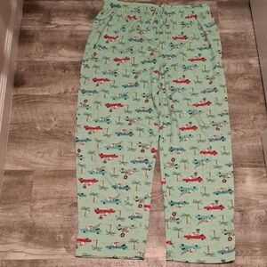 Macy's Mens Pajama Christmas Bottoms - Green with Santa In Cars Print.  Large.